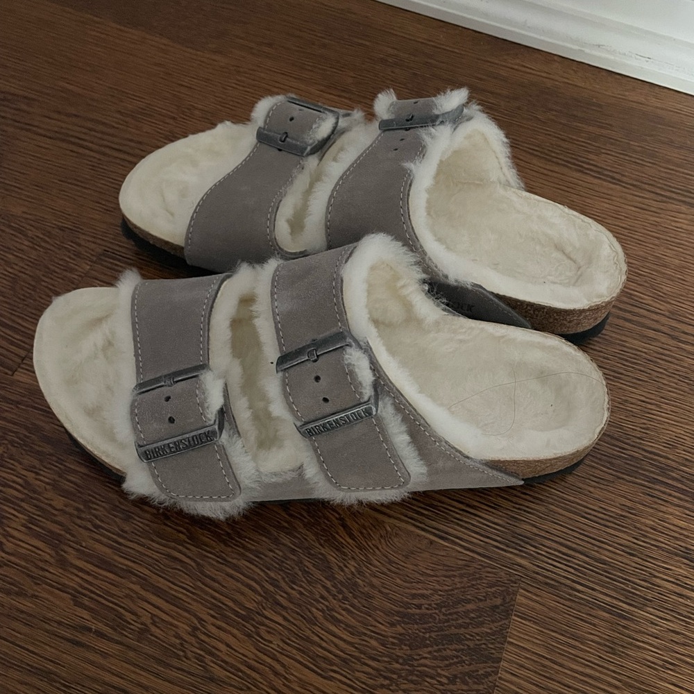 Birkenstock shearling grey Arizona sandals - Picture 2 of 4